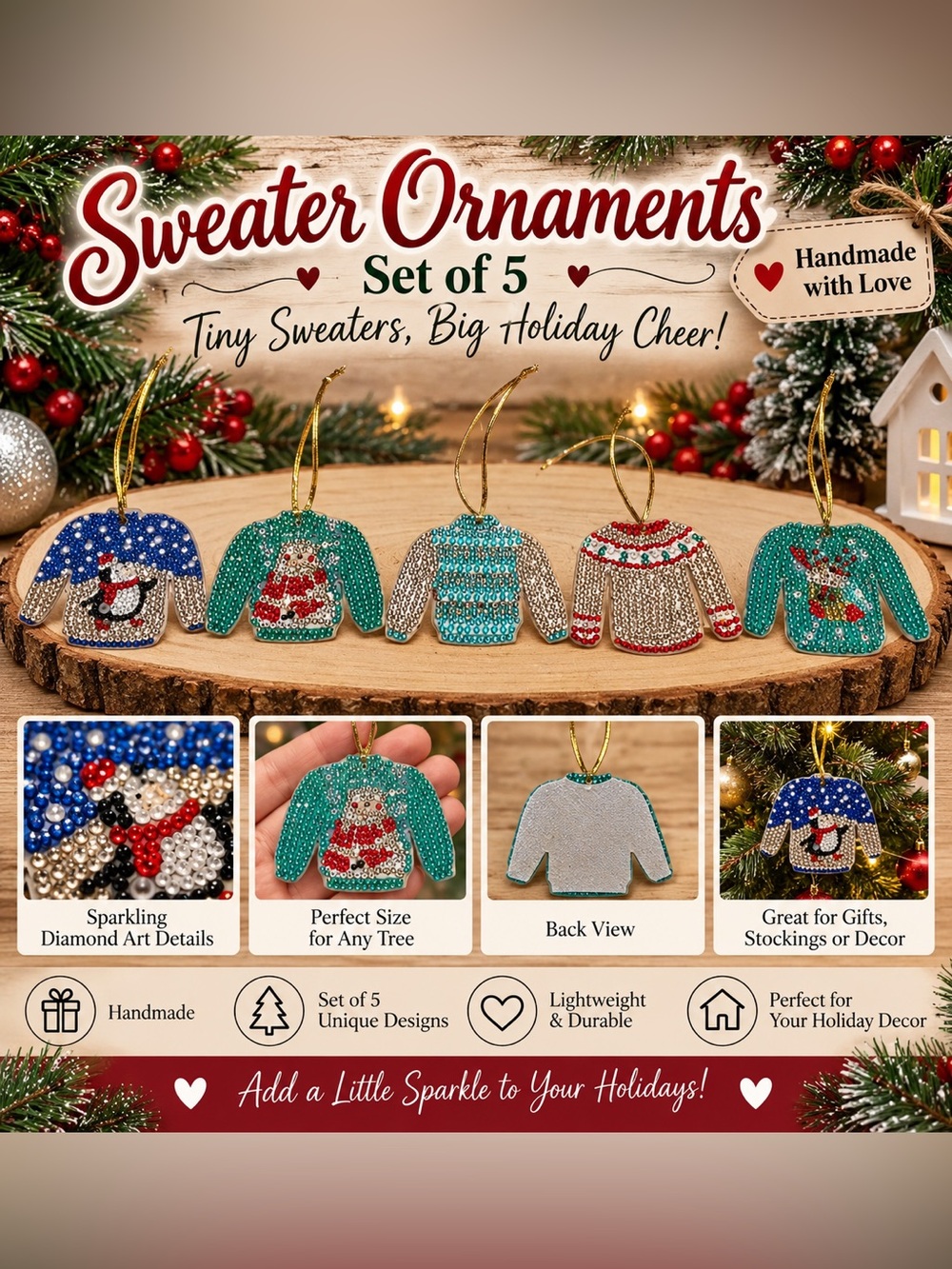 Diamond Art Sweater Ornaments - Set of 5 Sealed
